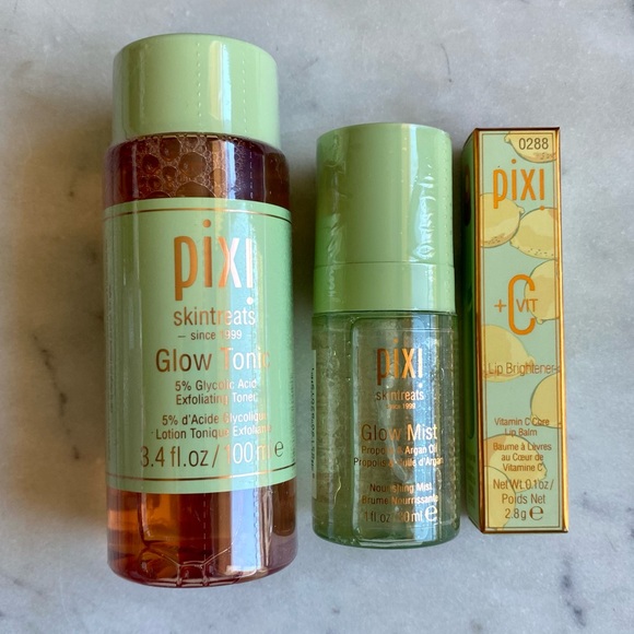 *NWT* Pixi Glow Tonic, Mist and Vitamin C Lip Brightener Lip Balm in Peach Pout - Picture 3 of 7